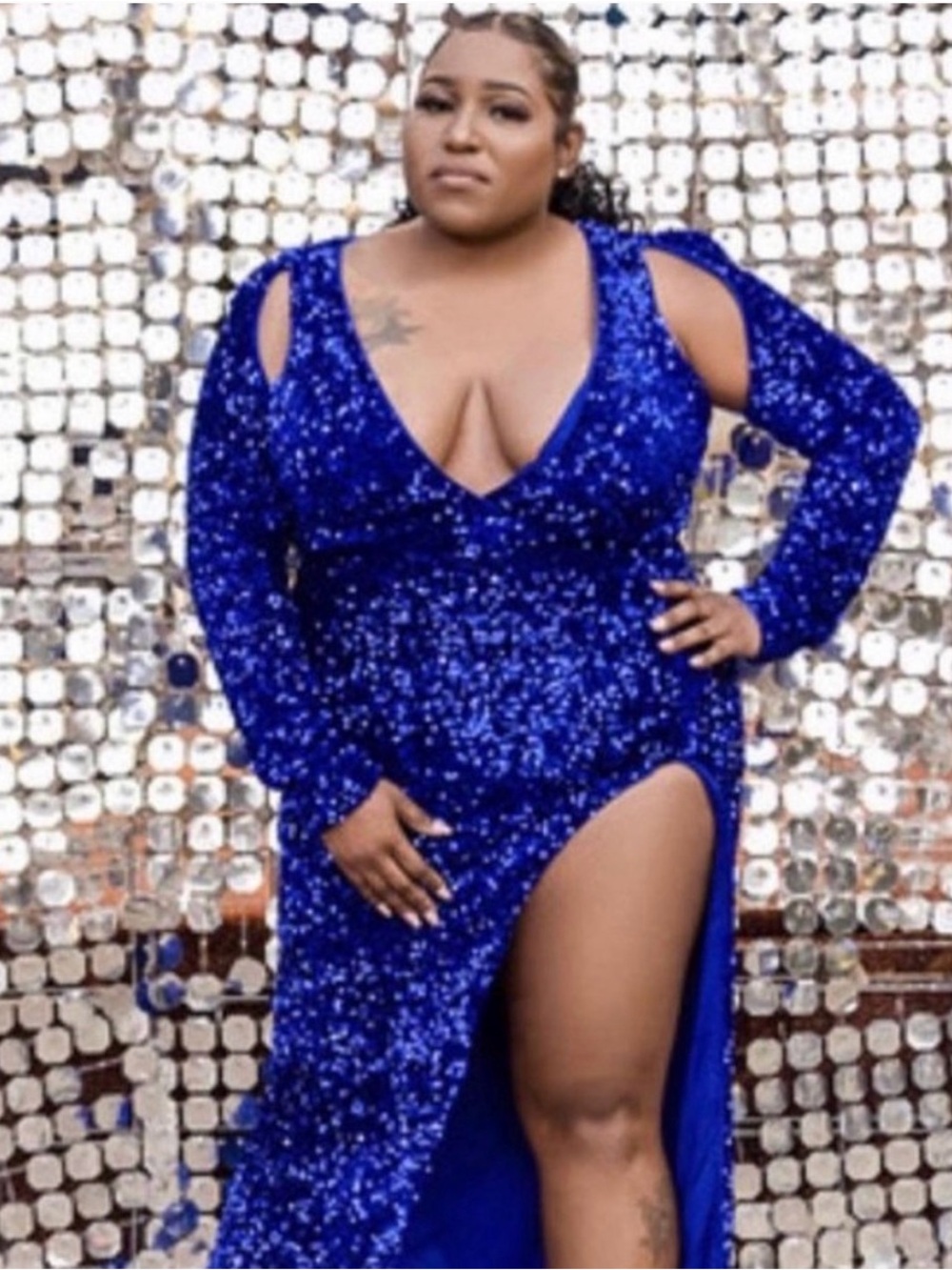 Fashion Nova Royal Blue Sequin High-Slit Gown